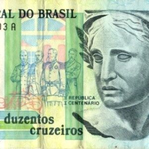 Br Cédula, 200 (Duzentos Cruzeiros) (S), (1991), Anverso: Calcografia nas cores lilás, ocre e verde, efígie da República do Brasil. Verso: “Pátria” (óleo de Pedro Bruno).
