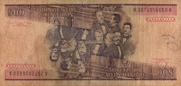 Br Cédula, 500 Quinhentos Cruzeiros, (1981), azul, marrom e policromia, em calcografia e offset. No centro, efígie do Mal. Deodoro da Fonseca invertida. - Imagem 2