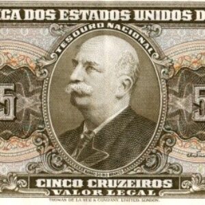 Br Cédula Brasil, 5 Cinco Cruzeiros, 2ª Estampa, (1950-1965), série 4099A, (S), no Centro, Medalhão oval com efígie do Barão do Rio Branco”.