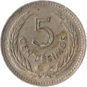 URU Moeda, (Uruguai/América do Sul), 1953, AU, 5 Centésimos, Cupro-Niquel, (General Artigas, Combatentes da liberdade/ Heróis).