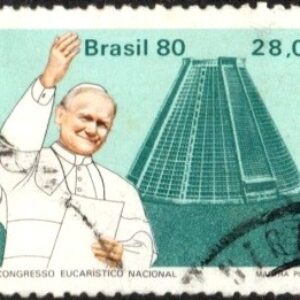 Br-Selo, 1980, C-1151-RHM, (U). Série: Visita do Papa João Paulo II ao Brasil (Rio de Janeiro). Visita Papal e 10º Aniversário do Congresso Eucarístico Nacional - Papa João Paulo II e Catedrais.
