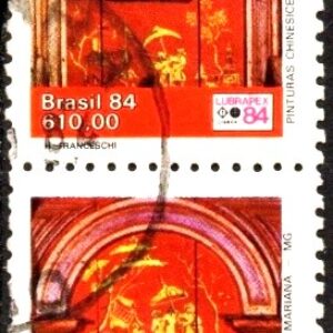 Br-Selo, 1984, C-1392-RHM, (U). Lubrapex 84 - X Exposição Filatélica Luso-Brasileira, Lisboa, Portugal, Pinturas Chinesas Século XVIII, Catedral de Mariana, MG.