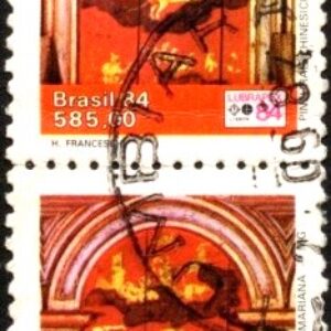 Br-Selo, 1984, C-1391-RHM, (U). Lubrapex 84 - X Exposição Filatélica Luso-Brasileira, Lisboa, Portugal, Pinturas Chinesas Século XVIII, Catedral de Mariana, MG.