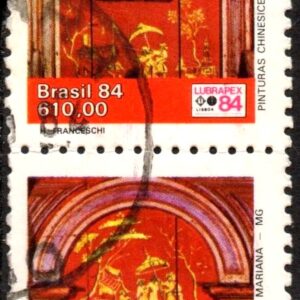 Br-Selo, 1984, C-1392-RHM, (U). Lubrapex 84 - X Exposição Filatélica Luso-Brasileira, Lisboa, Portugal, Pinturas Chinesas Século XVIII, Catedral de Mariana, MG.