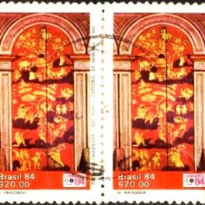 Br-Selo, 1984, C-1393-RHM, (U). Lubrapex 84 - X Exposição Filatélica Luso-Brasileira, Lisboa, Portugal, Pinturas Chinesas Século XVIII, Catedral de Mariana, MG.