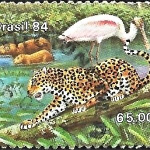 Br-Selo, 1984, C-1396-RHM, (U). Pantanal Matogrossense (Fauna - Ave, Onça e Anta).