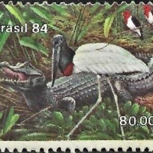 Br-Selo, 1984, C-1397-RHM, (N). Pantanal Matogrossense (Fauna – Jaburu e Jacaré).