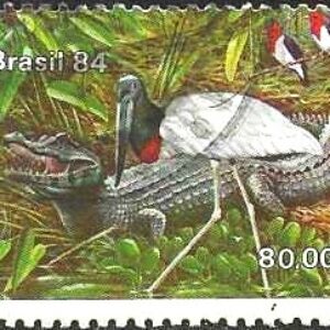 Br-Selo, 1984, C-1397-RHM, (U). Pantanal Matogrossense (Fauna - Jaburu e Jacaré).