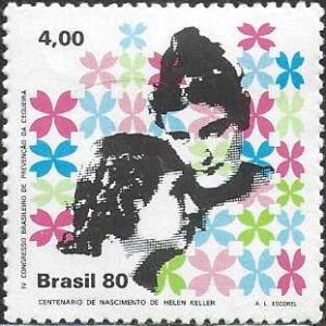 Br-Selo, 1980, C-1157-RHM, (Mint). Centenário do Nascimento de Helen Keller, IV Congresso Brasileiro de Prevenção da Cegueira.
