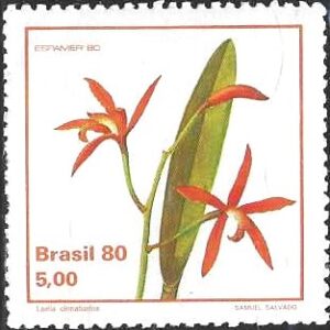 Br-Selo, 1980, C-1163-RHM, (N). Orquídea Brasileiras (Laelia) - Espemer 80 - Exposição Filatélica da América e Europa, Madrid, Espanha.