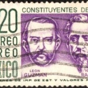 MEX Selo, (México/América do Norte), 1956, (U), Yt:MX PA198. Constituyentes de 1857 (Leon Guzman (1921-1884), Ignacio Ramirez - (1818-1879).