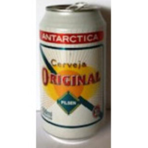 Br Latinha Cerveja, 2021 (vazia), referência (Antártica Original), Marca: Ambev, cores amarela/branca/azul, com anel na cor alumínio branco, 350ml.