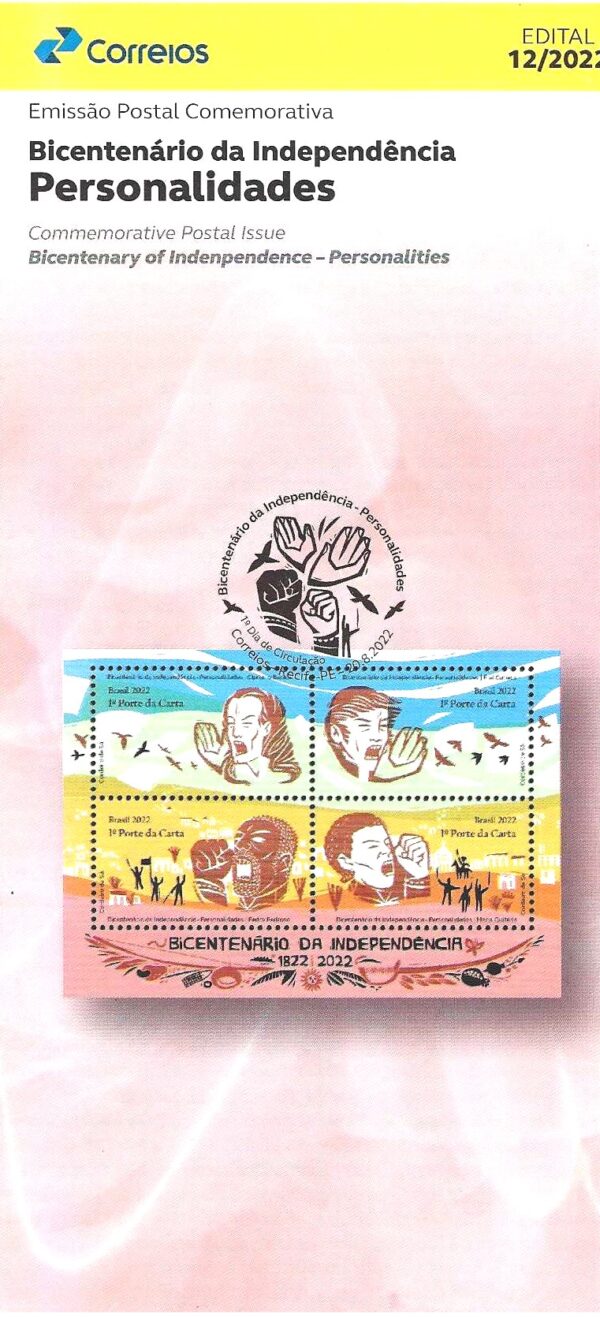 Br-Edital, 12/2022, (Mint), Emissão Postal Comemorativa. Bicentenário da Independência - Personalidades. Locais de lançamento: Recife/PE, e Salvador/BA.