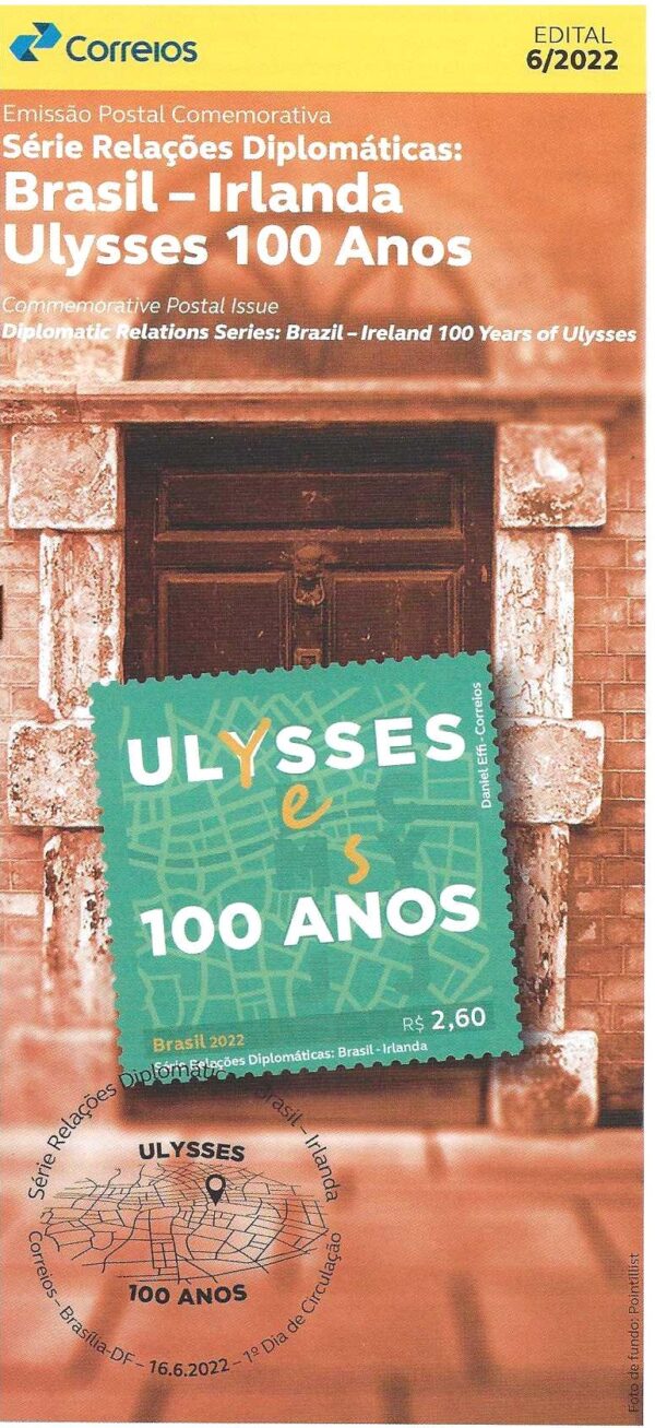 Br-Edital, 06/2022 (Mint), Emissão Postal Comemorativa Série Relações Diplomáticas: Brasil - Irlanda. Ulysses 100 Anos. Local de lançamento: Brasília/DF.