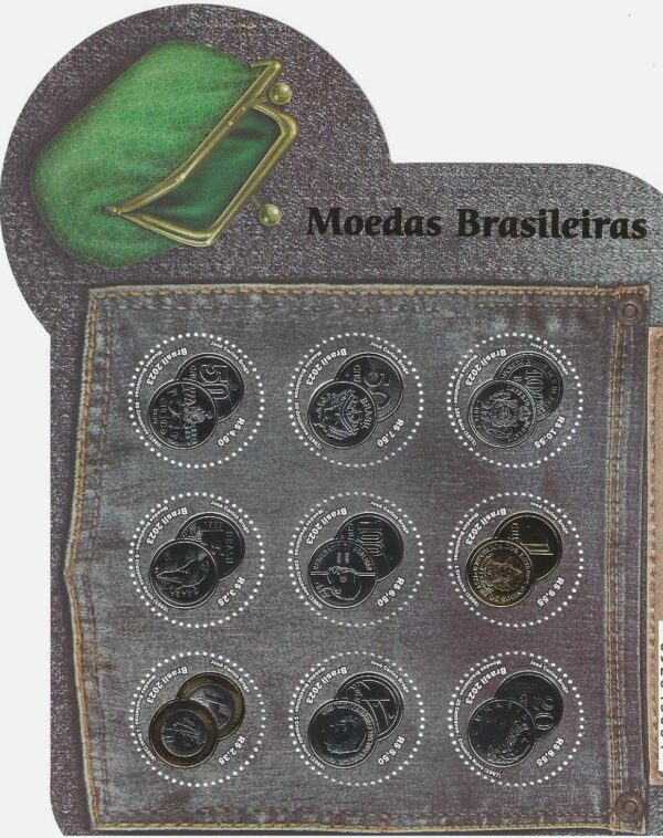 Br-Folha, 2023, 9 Selos, Mi:BR-4871, Emissão Postal Especial: Moedas Brasileiras. Local de Lançamento: Brasília/DF.