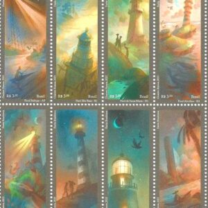Br-Minifolha, 2023, 8 Selos, Emissão Postal Especial: Faróis Brasileiros. Local de Lançamento: Macapá/AP, Oiapoque/AP, Caravelas/BA, Rio de Janeiro/ RJ, Touros/RN, Santa Vitória do Palmar/RS, Laguna/SC e Guarujá/SP.
