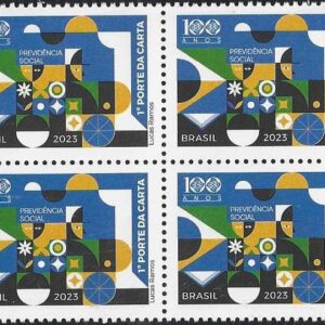 Br-Quadra, 2023, C-4086, Emissão Postal Comemorativa: 100 anos da Previdência Social - 1º Porte da Carta (PPC).