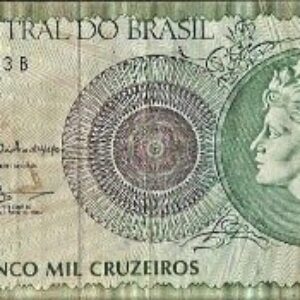 Br Cédula, Cr$5.000,00 (Cinco Mil Cruzeiros), (MBC), (1990), Calcografia, cor verde; efígie da República no centro. Verso: Armas da República. Impressão Casa da Moeda do Brasil.