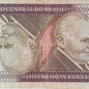 Br Cédula Brasil, 5 Cinco Mil Cruzeiros (1981), violeta, marrom e policromia, em calcografia e offset. No centro, efígie dupla de Castello Branco invertidas e opostas assim como os demais detalhes.
