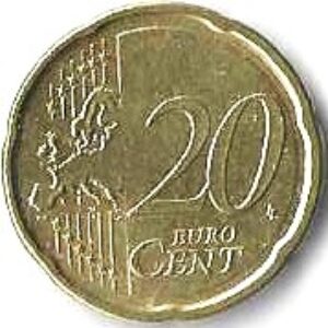 ITA Moeda, 2020, (Itália/Europa), (VF/EF), 20 Cent de Euro, Anverso: Escultura Estrela Formas Únicas da continuidade no Espaço, Escultura Umberto Boccioni. Reverso: Geografia: Descrição: Mapa.