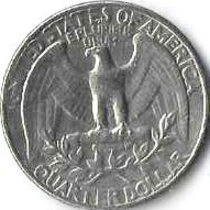 USA Moeda, 1971, (VF/EF), Quarter Dollar, (1/4 Dollar = 25Cents), Águia americana sobre flecha que simbolizam a força, abaixo: laurel de ramos de oliveira simbolizando a paz), Busto: George Washington).