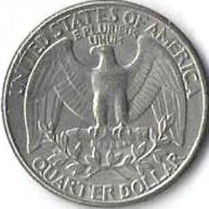 USA Moeda, 1982, (AU), Quarter Dollar, (1/4 Dollar = 25Cents), Águia americana sobre flecha que simbolizam a força, abaixo: laurel de ramos de oliveira simbolizando a paz), Busto: George Washington).