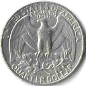 USA Moeda, 1985, (AU), Quarter Dollar, (1/4 Dollar = 25Cents), Águia americana sobre flecha que simbolizam a força, abaixo: laurel de ramos de oliveira simbolizando a paz), Busto: George Washington).