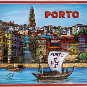 POR Placa Alumínio, (UNC), Título: Portugal: cidade do Porto, imagem da cidade beira rio Tejo e seus barcos de transporte.