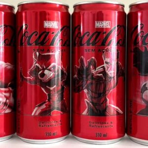 Br Coleção Completa, Latinhas Refrigerantes, 2024, (vazias), 06 unidades, referência: “Marvel, personagens”, (Thanos, Groot, She-Hulk, Máquina de Combate, Capitão América e Viúva Negra),  sabor sem açúcar, marca: Coca-Cola, 310ml.