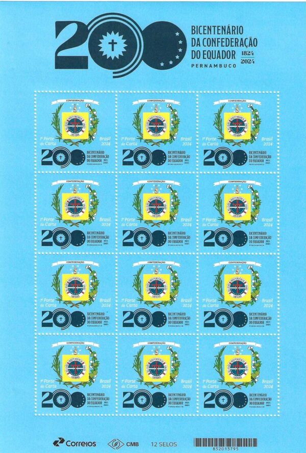 Br-Folha, 2024, 12 Selos, SB4156, (Mint), Bicentenário da Confederação do Equador (Emissão Comemorativa) Local de lançamento: Recife/PE.