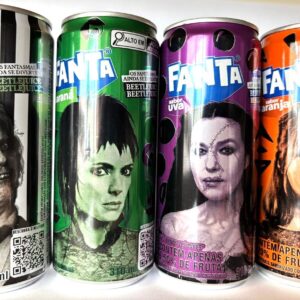Br Coleção Completa Latinhas Refrigerantes, 2024, (vazias), 04 unidades, referência: “personagens: Fantasmas, ainda se divertem, Beetlejuice (Fanta). Cores verde/laranja/branca/roxa. Produzidas: Brasal refrigerantes S/A, com anel de alumínio pratiados. 310ml.