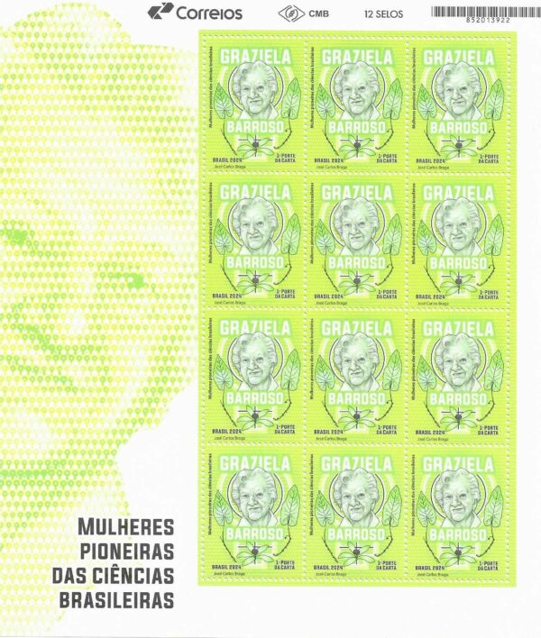 Br-Folha, 2024, 12 Selos, SB4176, (Mint), Mulheres Pioneiras das Ciências Brasileiras (Graziela Barroso), 1º Porte da Carta. Local de lançamento: Corumbá/MS.