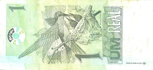 Br Cédula, R$1,00 (um Real), (2003), (S), Primeira Família do Real, Anverso: efigie simbólica da república, interpretada sob a forma de escultura. Gravura de um Beija-Flor, pássaro típico do continente americano. - Imagem 2