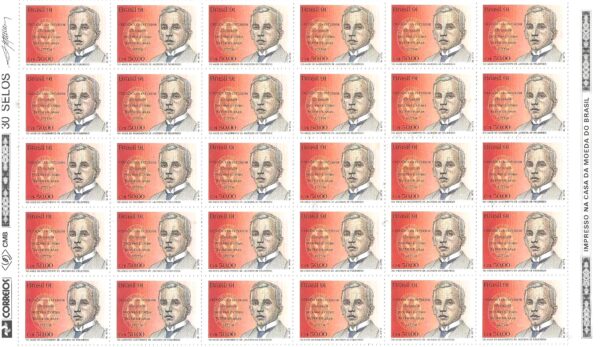 Br-Folha, 1991, C-1747 (RHM), (Mint), 30 Selos. Literatura Brasileira, 100 Anos do Nascimento de Jackson de Figueiredo. (1891-1928).