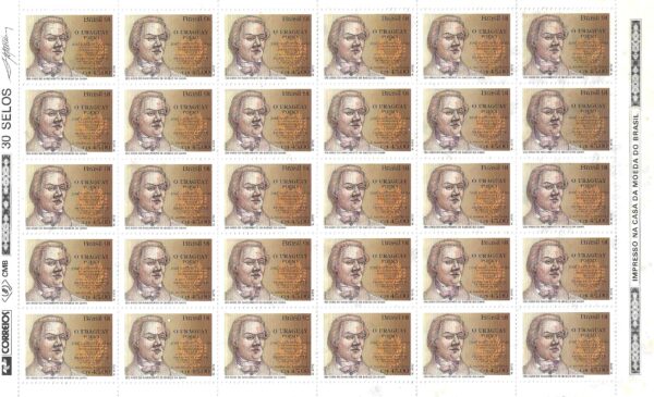 Br-Folha, 1991, C-1746 (RHM), (Mint), 30 Selos. Literatura Brasileira, 250 Anos de Nascimento de José Basílio da Gama (1741-1795).