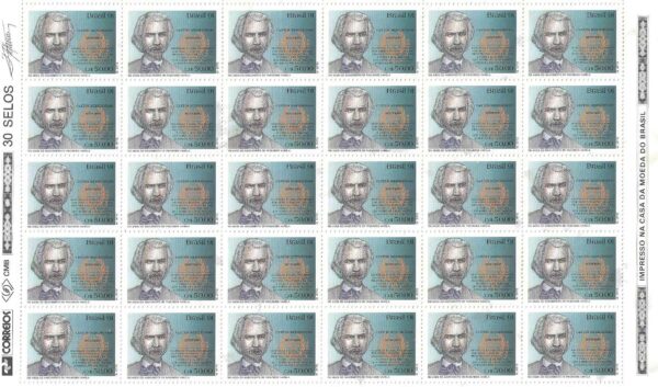 Br-Folha, 1991, C-1748 (RHM), (Mint), 30 Selos. Literatura Brasileira, 150 Anos Nascimento de Luiz Nicolau Fagundes Varela (1841-1875).