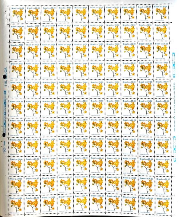 Br-Folha, 1990, Regular, RE-680 (RHM), 110 Selos, (Mint), Flora Brasileira (Cassia Macranthera).