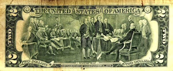 USA Cédula Estados Unidos (América do Norte), 2003, (S), 2 (Dois Dollares), Esfinge: Presidente: Jefferson. Anverso: Declaration of Independence - 1776. - Imagem 2