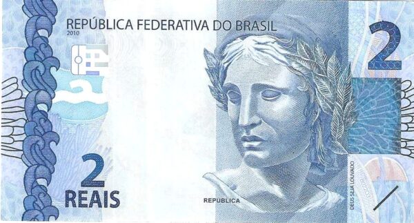 Br Cédula, R$2,00 (dois Reais), 2023, (S), Segunda Família do Real, Anverso: efigie simbólica da república, interpretada sob a forma de escultura.