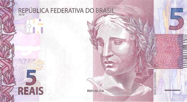 Br Cédula, R$5,00 cinco Reais, (2019/21), (FE), Segunda Família do Real, Anverso: efigie simbólica da república, interpretada sob a forma de escultura.