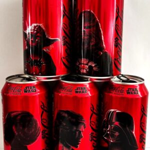 Br Coleção, 2025, 5 (cinco) Latinhas Refrigerantes, (vazias), Coca-Cola Sem Açúcar, STAR WARS, personagens: DARTH VADER, CHEWBACCA, YODA, C-3PO, ANAKIN SKYWALKER. Colecionáveis 310ml.