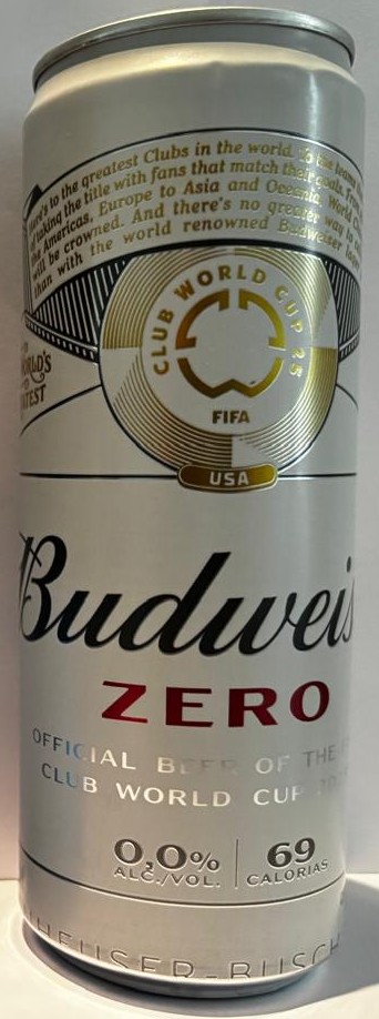 Br Latinhas Cervejas, 2025 (vazia), referência (Budweiser Zero), Marca: Ambev, Cor branca/vermelha, com anel de alumínio branco. 350ml.