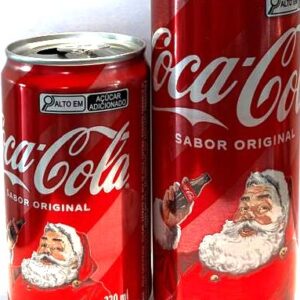 Br Coleção Latinhas Refrigerantes, 2025, (vazia), 02 unidades, referência: Cola-cola Original, símbolo do Natal 2025. Produzidas: Brasal refrigerantes S/A. Cores branca/vermelha, com anel de alumínio. 220 e 310ml.