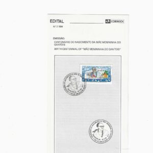 Br Edital 02/1994. (Mint). Emissão: Centenário do Nascimento da Mãe Menininha do Gantois. Carimbo do 1º dia, Salvador/BA. 01 (um) selo original colado, C-1882 (RHM), (Mint).