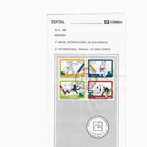 Br-Edital, 21/1993. (Mint). Emissão: 2ª Bienal Internacional de Quadrinhos. Carimbo do 1º dia, Rio de Janeiro/RJ. 04 (quatro) selos (quadra) originais colados, 1873/76 (RHM), (Mint).