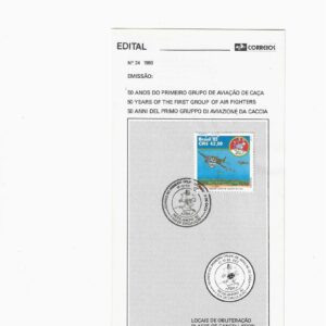 Br-Edital, 24/1993. (Mint). Emissão: 50 Anos do Primeiro Grupo de Aviação de Caça. Carimbo do 1º dia, Rio de Janeiro/RJ e Roma/Itália. 01 (um) selo original colado, 1880 (RHM), (Mint).