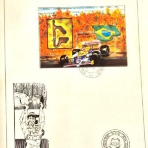 Br-Edital, 5/1988. (EPD). Emissão: Brasil - Campeão Mundial Fórmula 1, 1981/83/87, Nelsom Piquet S. Maior. Carimbo do 1º dia, Rio de Janeiro/RJ. 01 (um) Bloco D-75, (RHM) (Mint).