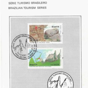 Br-Edital, 15/1991. (Mint). Emissão: Turismo Brasileiro - Pedra Pintada/Roraima e Dedo de Deus - Rio de Janeiro. Carimbo do 1º dia, Teresópolis/RJ. 02 (dois) selos originais colados C-1742/43 (RHM), (Mint).