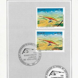 Br-Edital, 06/1991. (Mint). Emissão: VIII Campeonato Mundial de Voo Livre em Governador Valadares/MG. Carimbo do 1º dia, Governadores Valadares. 01 (um) selo original colado, C-1726 (RHM), (Mint).