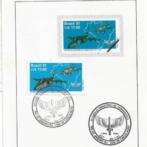 Br-Edital, 03/1991. (Mint), Emissão: 50 Anos do Ministério da Aeronáutica. Carimbo do 1º dia, Brasília/DF. 01 (um) selo original colado, C-1721 (RHM), (Mint).